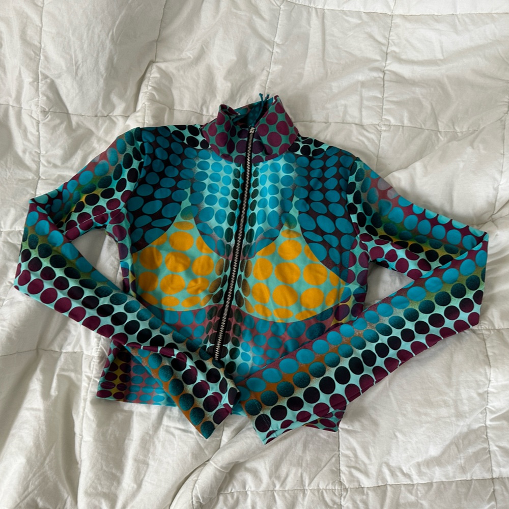 Jean Paul Gaultier Multicolor Polka Dot Zip-Up Top (Teal, Yellow, Purple, Black)